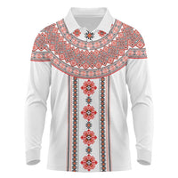 Bulgarian Embroidery Style Seamless Pattern Long Sleeve Polo Shirt