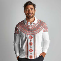 Bulgarian Embroidery Style Seamless Pattern Long Sleeve Polo Shirt