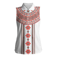 Bulgarian Embroidery Style Seamless Pattern Women Sleeveless Polo Shirt