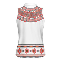 Bulgarian Embroidery Style Seamless Pattern Women Sleeveless Polo Shirt