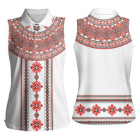 Bulgarian Embroidery Style Seamless Pattern Women Sleeveless Polo Shirt
