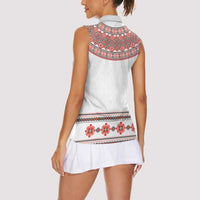 Bulgarian Embroidery Style Seamless Pattern Women Sleeveless Polo Shirt