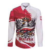 Poland National Flag Day Long Sleeve Button Shirt Fierce Polish Eagle Crown