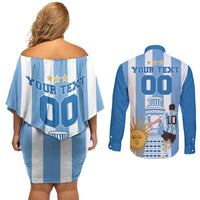 Custom Argentina Football Couples Matching Off Shoulder Short Dress and Long Sleeve Button Shirt Go Champions 2024 - Wonder Print Shop