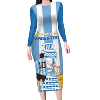 Custom Argentina Football Long Sleeve Bodycon Dress Go Champions 2024 - Wonder Print Shop