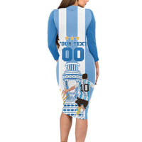 Custom Argentina Football Long Sleeve Bodycon Dress Go Champions 2024 - Wonder Print Shop