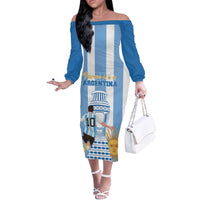 Custom Argentina Football Off The Shoulder Long Sleeve Dress Go Champions 2024 - Wonder Print Shop