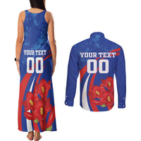 Custom Chile Lapageria Couples Matching Tank Maxi Dress and Long Sleeve Button Shirt With Grunge Style - Wonder Print Shop