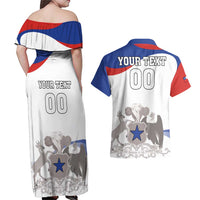 Custom Fiestas Patrias Chile Couples Matching Off Shoulder Maxi Dress and Hawaiian Shirt Coat Of Arms - Wonder Print Shop