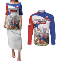 Custom Fiestas Patrias Chile Couples Matching Puletasi and Long Sleeve Button Shirt Coat Of Arms - Wonder Print Shop