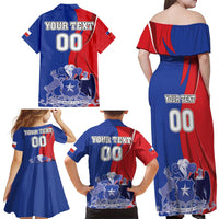 Custom Chile Independence Day Family Matching Off Shoulder Maxi Dress and Hawaiian Shirt Lapageria Flower With Coat Of Arms - Wonder Print Shop