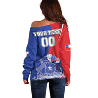 Custom Chile Independence Day Off Shoulder Sweater Lapageria Flower With Coat Of Arms - Wonder Print Shop