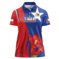 Custom Chile Independence Day Women Polo Shirt Lapageria Flower With Coat Of Arms - Wonder Print Shop