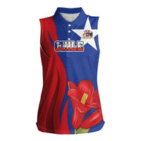 Custom Chile Independence Day Women Sleeveless Polo Shirt Lapageria Flower With Coat Of Arms - Wonder Print Shop