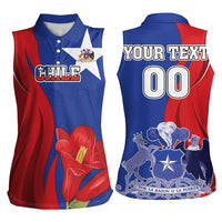 Custom Chile Independence Day Women Sleeveless Polo Shirt Lapageria Flower With Coat Of Arms - Wonder Print Shop