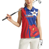 Custom Chile Independence Day Women Sleeveless Polo Shirt Lapageria Flower With Coat Of Arms - Wonder Print Shop