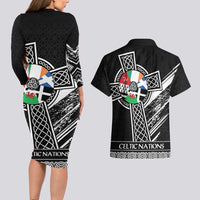 Cross Celtic Nations Couples Matching Long Sleeve Bodycon Dress and Hawaiian Shirt Six Celtic Countries Grunge Style - Wonder Print Shop