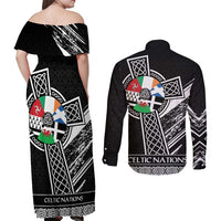 Cross Celtic Nations Couples Matching Off Shoulder Maxi Dress and Long Sleeve Button Shirt Six Celtic Countries Grunge Style - Wonder Print Shop