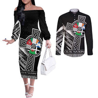 Cross Celtic Nations Couples Matching Off The Shoulder Long Sleeve Dress and Long Sleeve Button Shirt Six Celtic Countries Grunge Style - Wonder Print Shop