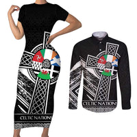 Cross Celtic Nations Couples Matching Short Sleeve Bodycon Dress and Long Sleeve Button Shirt Six Celtic Countries Grunge Style - Wonder Print Shop