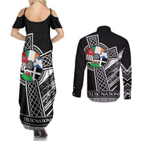 Cross Celtic Nations Couples Matching Summer Maxi Dress and Long Sleeve Button Shirt Six Celtic Countries Grunge Style - Wonder Print Shop