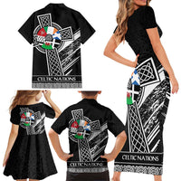 Cross Celtic Nations Family Matching Short Sleeve Bodycon Dress and Hawaiian Shirt Six Celtic Countries Grunge Style - Wonder Print Shop