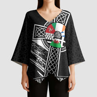 Cross Celtic Nations Kimono Sleeve Blouse Six Celtic Countries Grunge Style - Wonder Print Shop