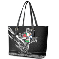Cross Celtic Nations Leather Tote Bag Six Celtic Countries Grunge Style - Wonder Print Shop