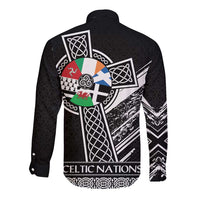 Cross Celtic Nations Long Sleeve Button Shirt Six Celtic Countries Grunge Style - Wonder Print Shop