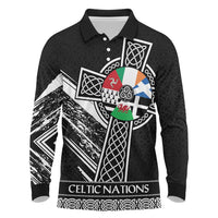 Cross Celtic Nations Long Sleeve Polo Shirt Six Celtic Countries Grunge Style - Wonder Print Shop