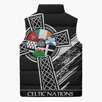 Cross Celtic Nations Sleeveless Puffer Jacket Six Celtic Countries Grunge Style - Wonder Print Shop