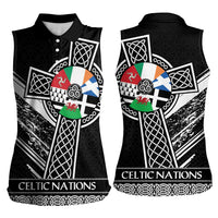 Cross Celtic Nations Women Sleeveless Polo Shirt Six Celtic Countries Grunge Style - Wonder Print Shop