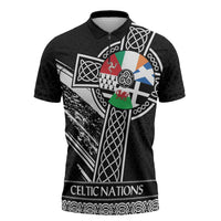 Cross Celtic Nations Zipper Polo Shirt Six Celtic Countries Grunge Style - Wonder Print Shop
