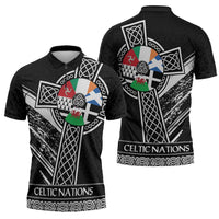 Cross Celtic Nations Zipper Polo Shirt Six Celtic Countries Grunge Style - Wonder Print Shop
