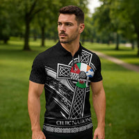 Cross Celtic Nations Zipper Polo Shirt Six Celtic Countries Grunge Style - Wonder Print Shop