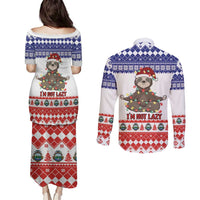 Costa Rica Christmas Couples Matching Puletasi and Long Sleeve Button Shirt Merry Slothmas - Wonder Print Shop