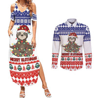 Costa Rica Christmas Couples Matching Summer Maxi Dress and Long Sleeve Button Shirt Merry Slothmas - Wonder Print Shop