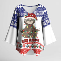 Costa Rica Christmas Kimono Sleeve Blouse Merry Slothmas - Wonder Print Shop