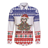 Costa Rica Christmas Long Sleeve Button Shirt Merry Slothmas - Wonder Print Shop