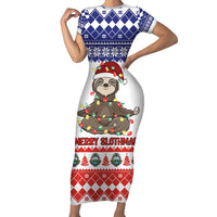 Costa Rica Christmas Short Sleeve Bodycon Dress Merry Slothmas - Wonder Print Shop