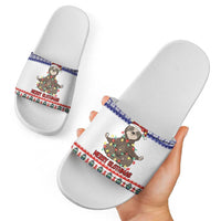 Costa Rica Christmas Slide Sandals Merry Slothmas - Wonder Print Shop
