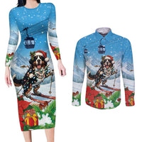 Switzerland Christmas Couples Matching Long Sleeve Bodycon Dress and Long Sleeve Button Shirt Merry Swissmas Bernese Mountain Dog - Wonder Print Shop