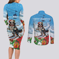 Switzerland Christmas Couples Matching Long Sleeve Bodycon Dress and Long Sleeve Button Shirt Merry Swissmas Bernese Mountain Dog - Wonder Print Shop