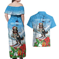 Switzerland Christmas Couples Matching Off Shoulder Maxi Dress and Hawaiian Shirt Merry Swissmas Bernese Mountain Dog - Wonder Print Shop