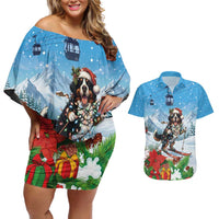 Switzerland Christmas Couples Matching Off Shoulder Short Dress and Hawaiian Shirt Merry Swissmas Bernese Mountain Dog - Wonder Print Shop