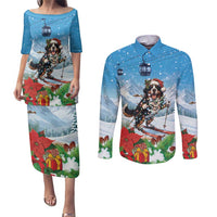 Switzerland Christmas Couples Matching Puletasi and Long Sleeve Button Shirt Merry Swissmas Bernese Mountain Dog - Wonder Print Shop