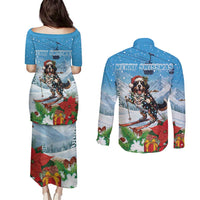 Switzerland Christmas Couples Matching Puletasi and Long Sleeve Button Shirt Merry Swissmas Bernese Mountain Dog - Wonder Print Shop