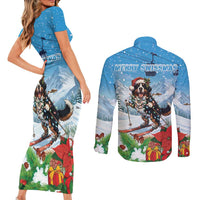 Switzerland Christmas Couples Matching Short Sleeve Bodycon Dress and Long Sleeve Button Shirt Merry Swissmas Bernese Mountain Dog - Wonder Print Shop