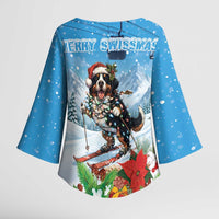 Switzerland Christmas Kimono Sleeve Blouse Merry Swissmas Bernese Mountain Dog - Wonder Print Shop