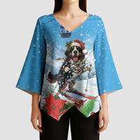 Switzerland Christmas Kimono Sleeve Blouse Merry Swissmas Bernese Mountain Dog - Wonder Print Shop